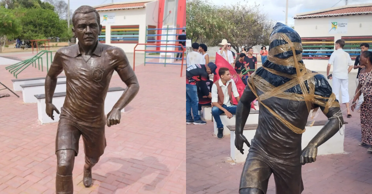Moradores de Juazeiro cobram retirada de estátua em homenagem a Daniel Alves - Fotos: Reprodução